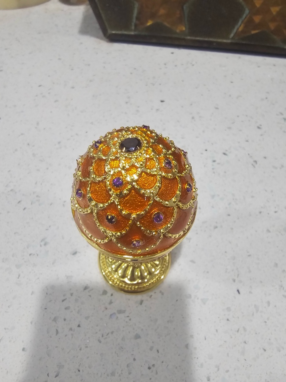 Enamel Jeweled Egg Trinket Music Box Natural